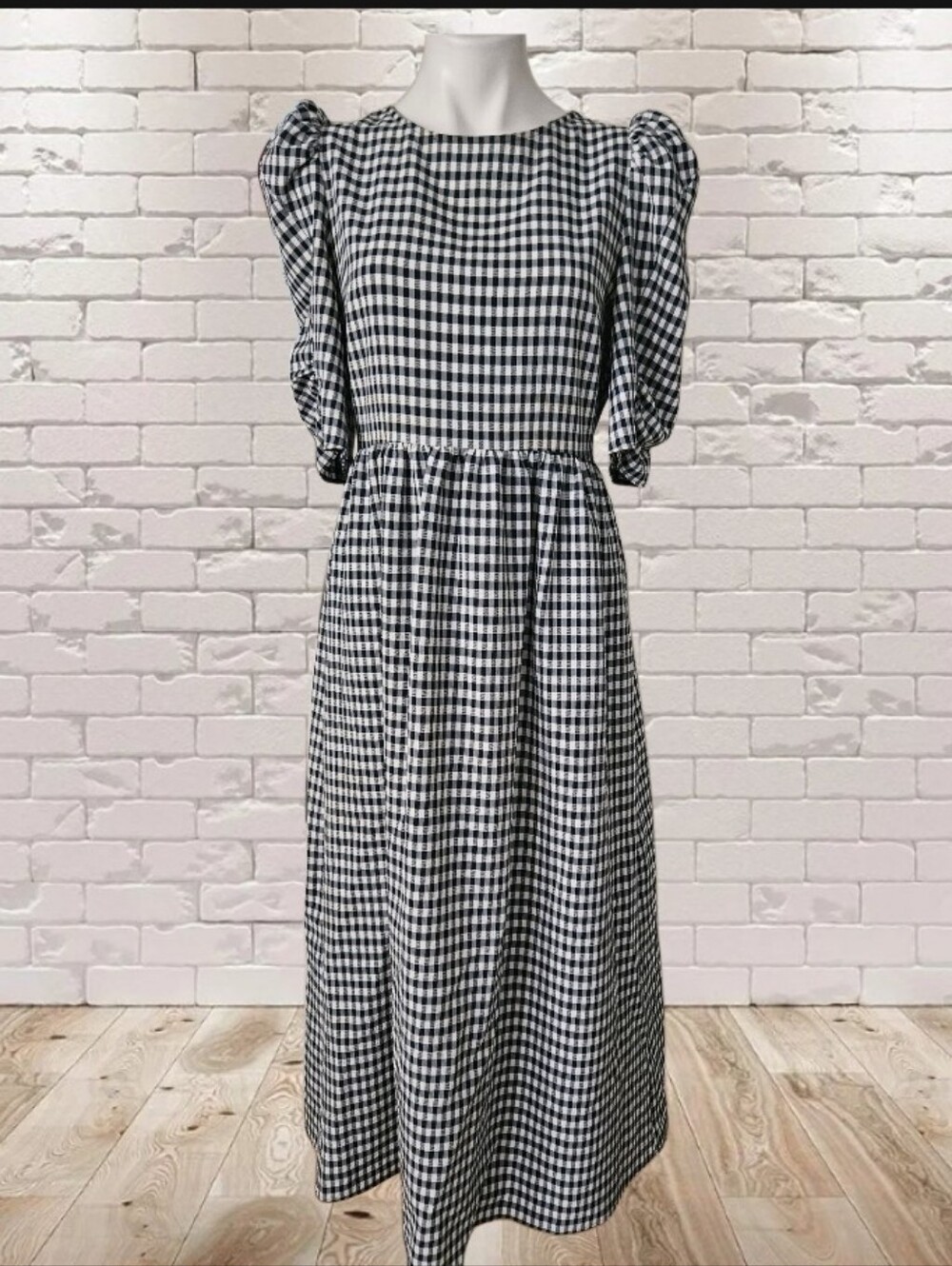 Topshop IBlue and White Gingham Cross Back Smock Midi Dress Size 8